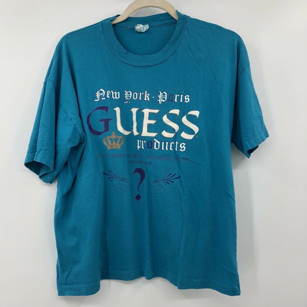 Vintage 80s GUESS Jeans Spellout Georges Marciano Single Stitch Shirt OS NY